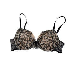 Victorias Secret 32 B Very Sexy Push Up Nude Black Lace Underwire